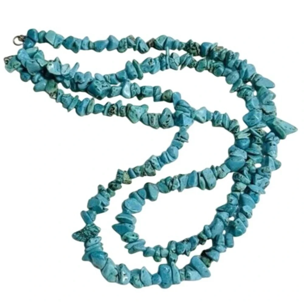 Blue Turquoise Sterling Silver 925 Clasp ATI China Necklace Beaded‎ Multi Strand